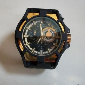 Men's Black Hematite Finish Tecno Sport Silicone Band Fashion Hip Hop Watch